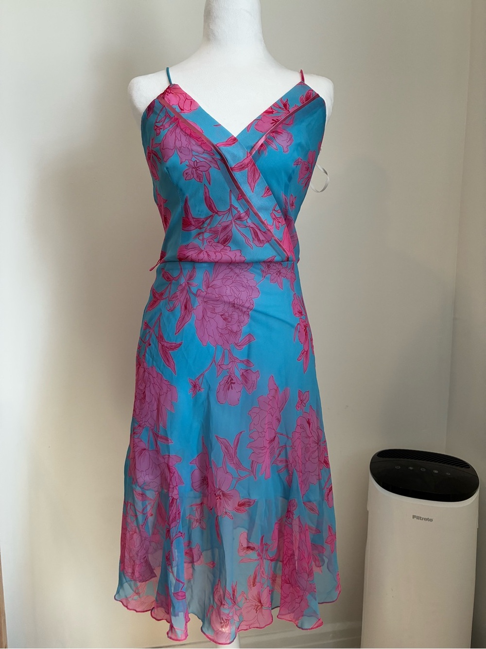 le chateau Turquoise & Fuchsia Floral Midi Slip Dress